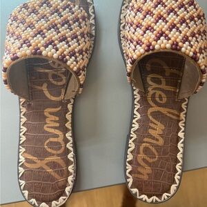 Sam Edelman Beaded Slide Sandals - Cream and Purple